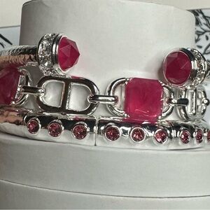 Elegant Silver and Pink Bracelet Set